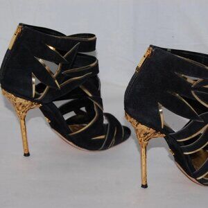 36.5/6.5❤️ ITALY SERGIO ROSSI Suede Leather Gladiator High Heel Ankle Boots